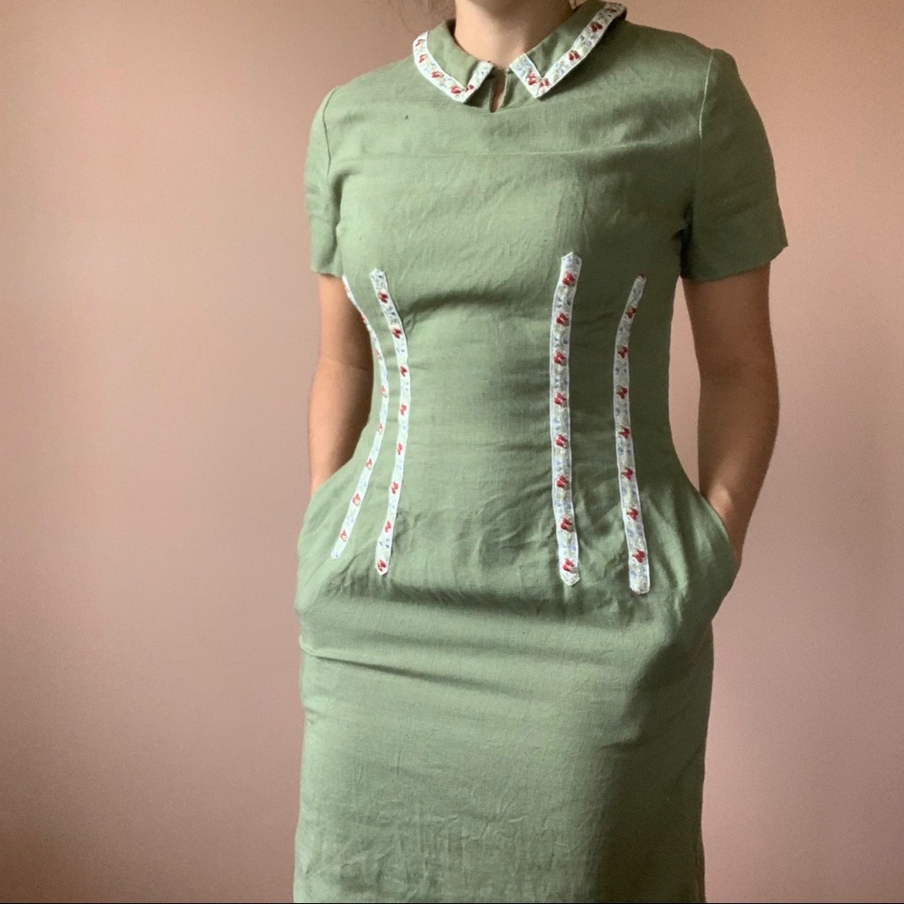 50s/60s Linen Collared Dress - Picture 2 of 7